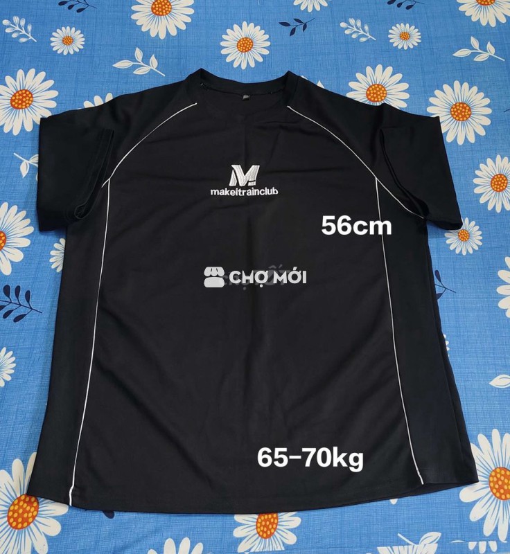 Áo thun nam cổ tròn màu đen in chữ size 65-70kg