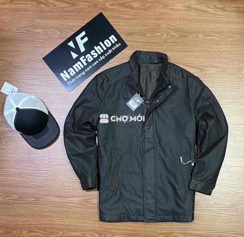 Áo khoác da lộn túi chéo trần bông chống gió giữ ấ