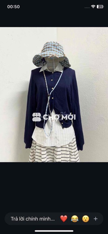 áo cardigan thu đông nữ xanh navy hiệu earth