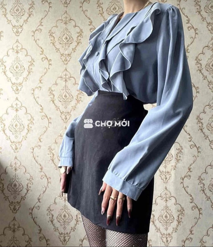 áo sơmi voan bèo xanh