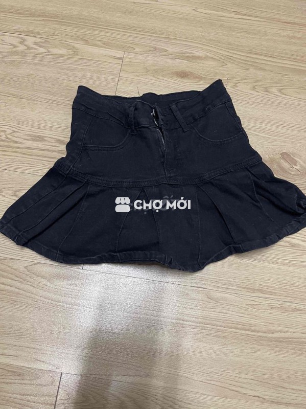 Chân váy xòe jean đen nữ