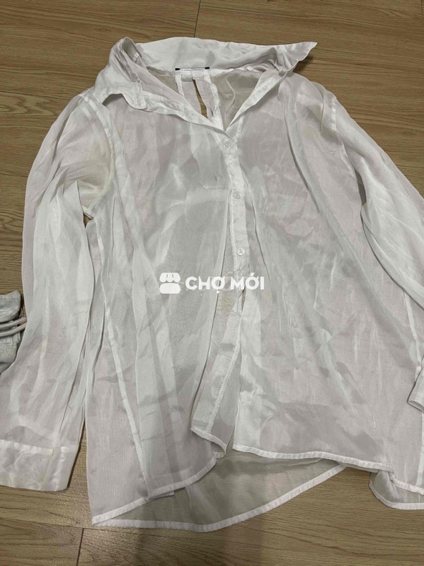 Áo sơ mi voan trắng dài tay nữ