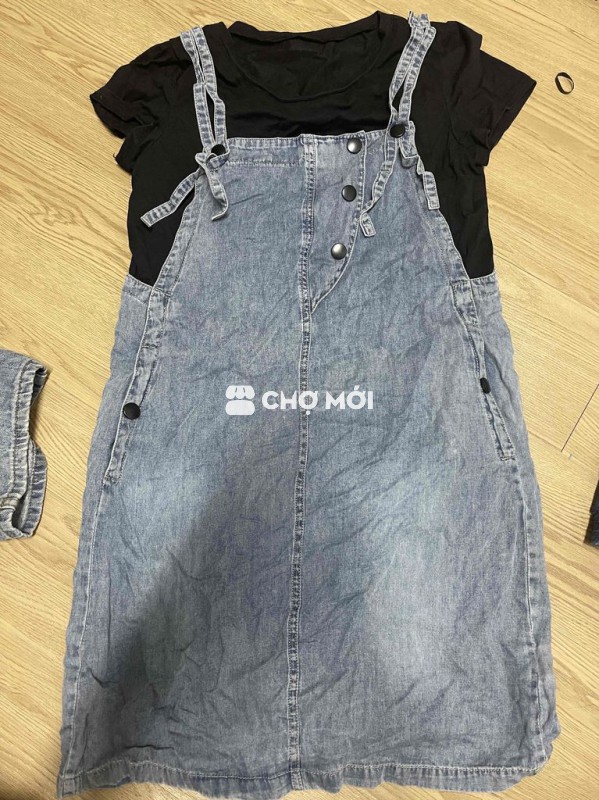 Đầm yếm Jean nữ Freesize xanh nhạt, đen