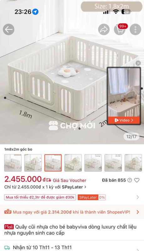 Quây babyviva cao cấp new 1m8 x 2m