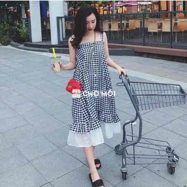 Váy 2 dây caro đuôi cá