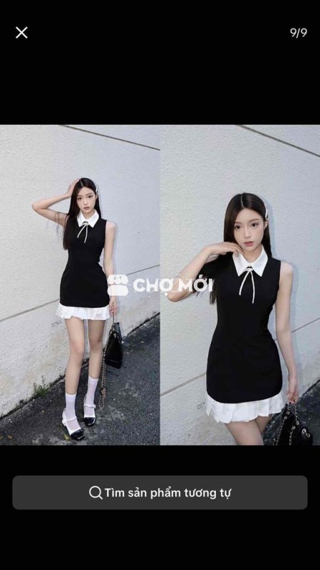 Đầm đen phối trắng lai bèo, xinh xỉu