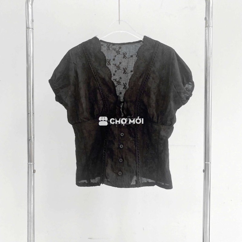 Áo nữ kiểu V phối ren 79🐠