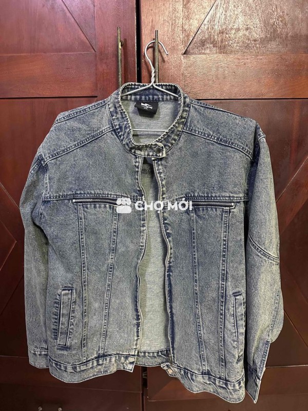 Áo khoác jeans denim unisex cổ trụ