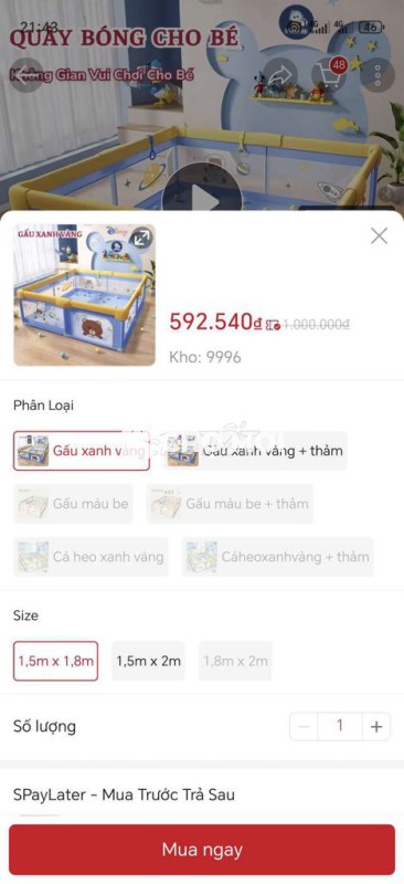 Quây củi cho bé còn mới 1m5x1m8