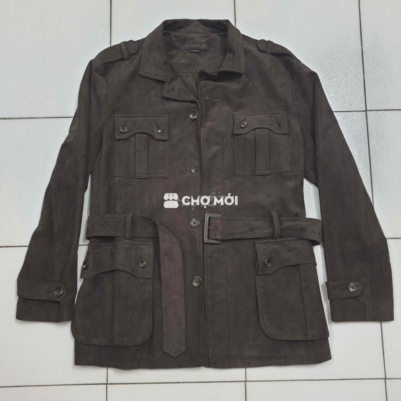 Áo khoác da lộn có cổ kiểu dáng lịch sự mất khuy