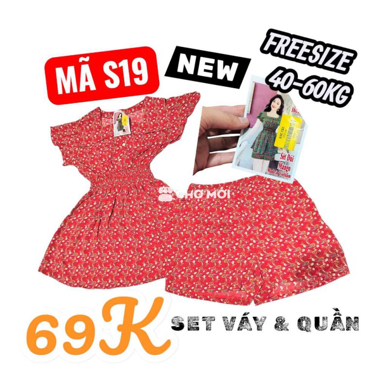 Set Bộ Váy Kèm Quần Cổ Vuông Hoạ Tiết Hoa Lá