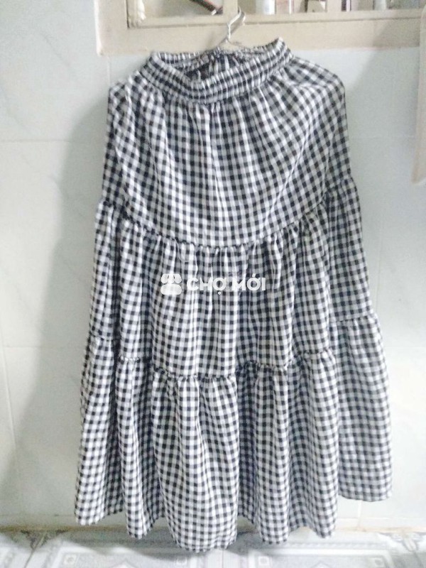 Váy dài nữ kẻ caro Đen trắng