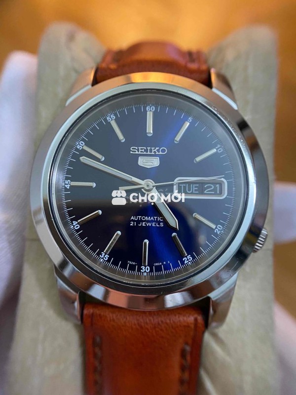 seiko 5 xanh dương than size 38.5 kính saphia