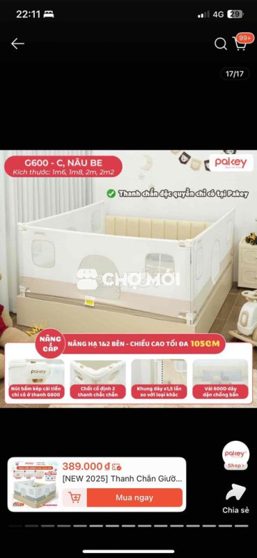 thanh chắn giường Parkey dài 2m