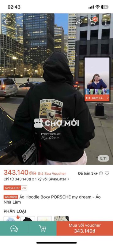 Áo hoodie boxy Porsche