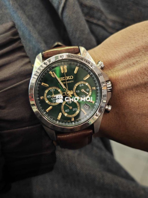 Seiko chronograph mặt xanh lục bảo chính hãng