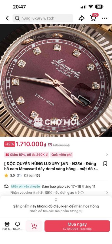 Đồng hồ Mmassati Nam Thép không gỉ Mới