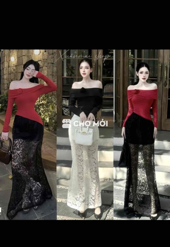 Chân váy ren hoa hồng đen
