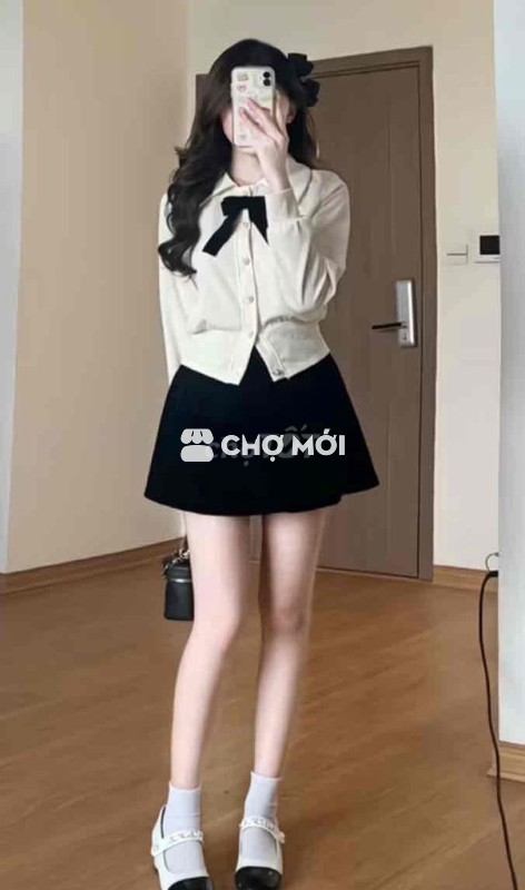 Áo cardigan nữ len tăm màu kem