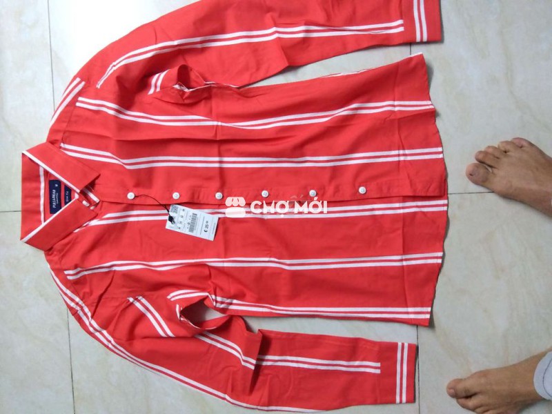 Áo sơ mi PULL&BEAR Nam Cotton Đỏ sọc trắng size M