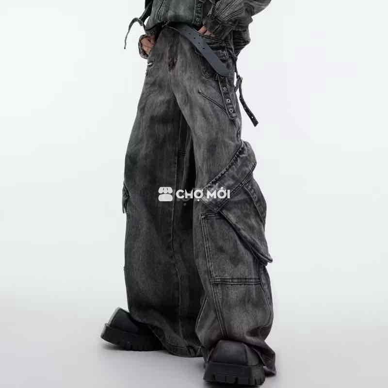 Quần jean ống rộng Denim Xám đen