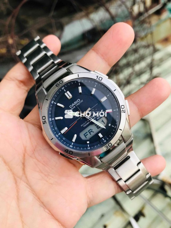 đồng hồ nam Casio 2 máy solar dây thép