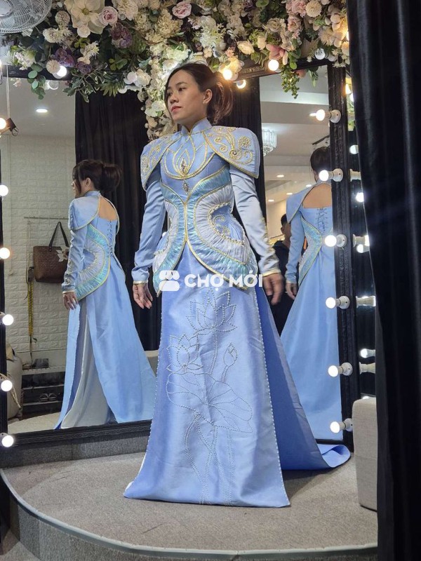 Áo dài Nữ Xanh dương Hoa sen