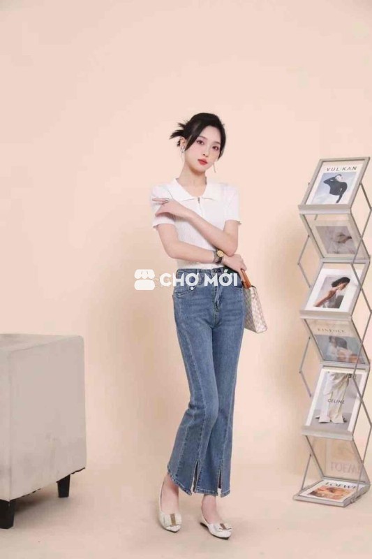 Quần jean nữ vải jean ống loe nhẹ