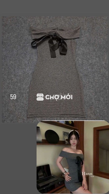 Váy ôm body nữ Xám sọc vải dệt kim