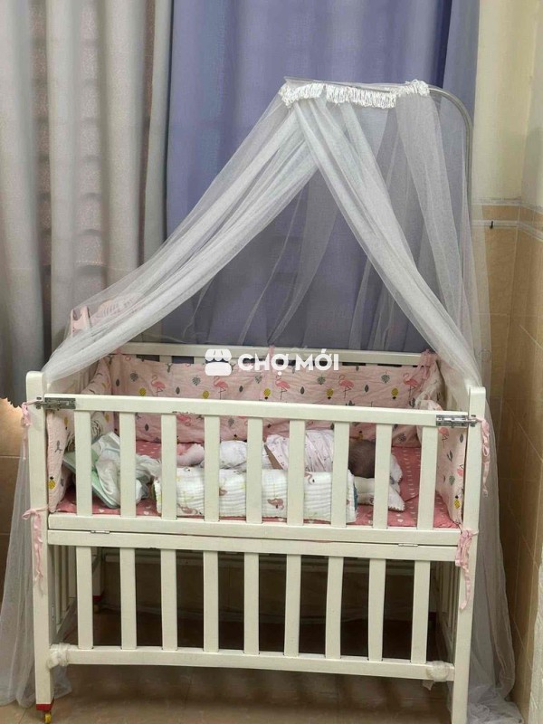 Cũi em bé Gỗ tự nhiên Trắng