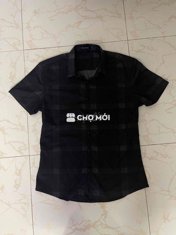 Áo sơ mi VA-MEN Nam Đen kẻ caro 2XL