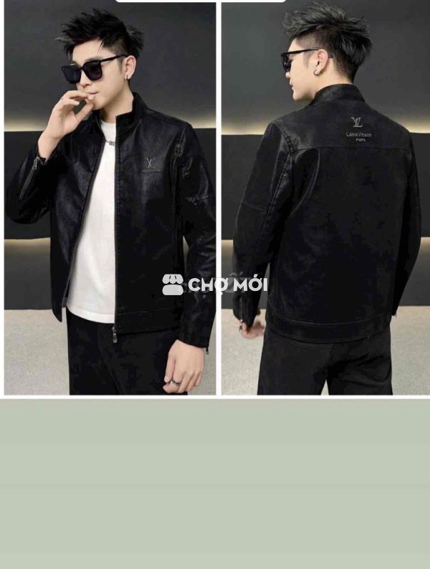 Áo khoác da nam da bò lót lông đen