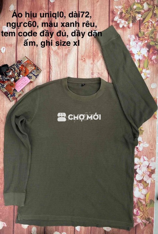 Áo thun dài tay Uniqlo, 9 hãng,xanh rêu, dầy dặn