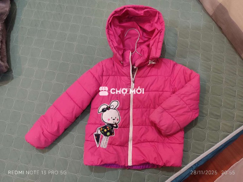 Áo khoác phao nữ Hồng họa tiết Thỏ