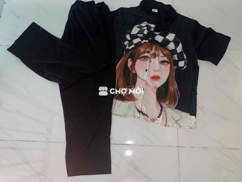 Pijama hình cô gái đội mũ màu đen (ẢNH THẬT)