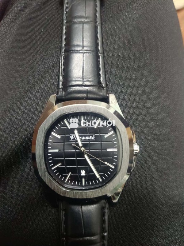 Đồng hồ Varseti Nam Dây da Đen bạc