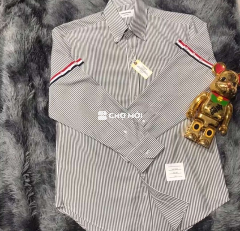 Áo sơ mi nam sọc trắng đen vải mềm mại