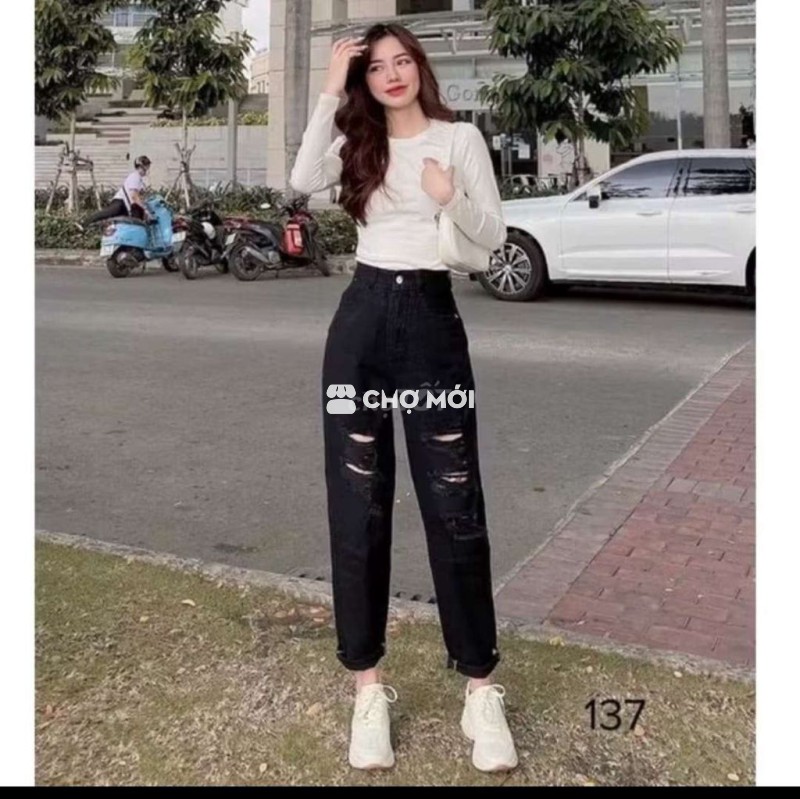 Quần jean nữ vải jean rách gối
