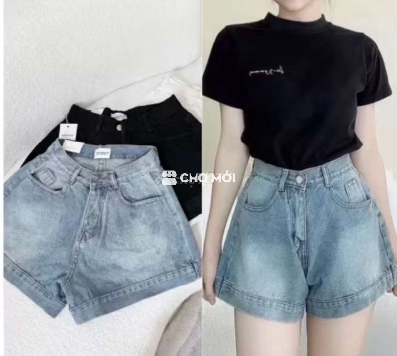Quần short nữ Jean cạp cao