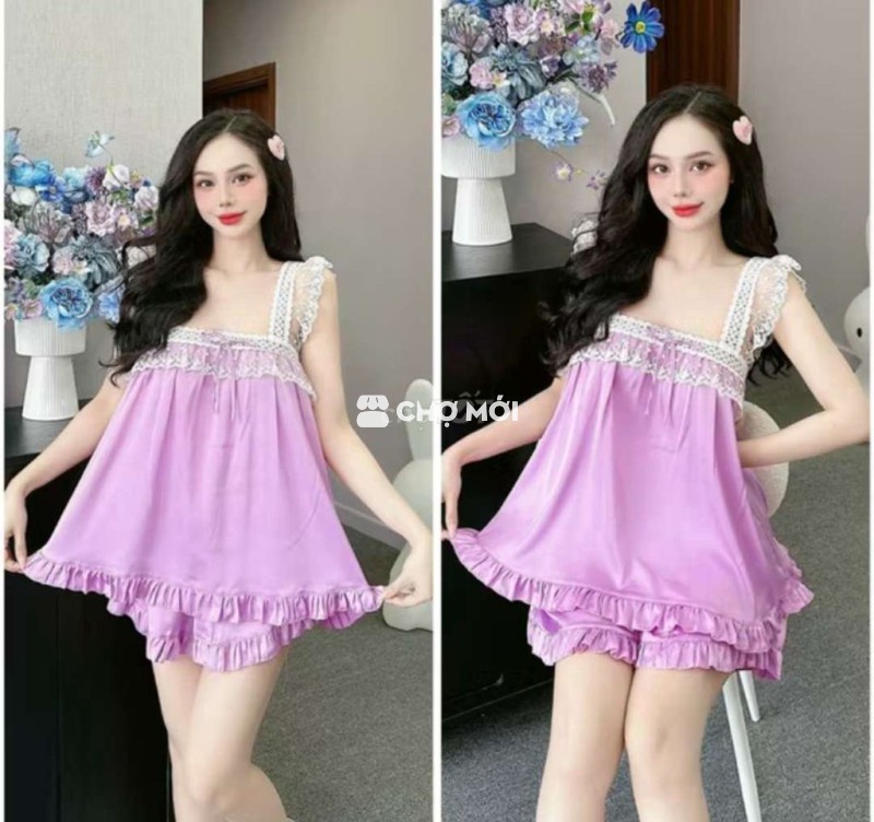 Đồ ngủ nữ lụa tím hai dây