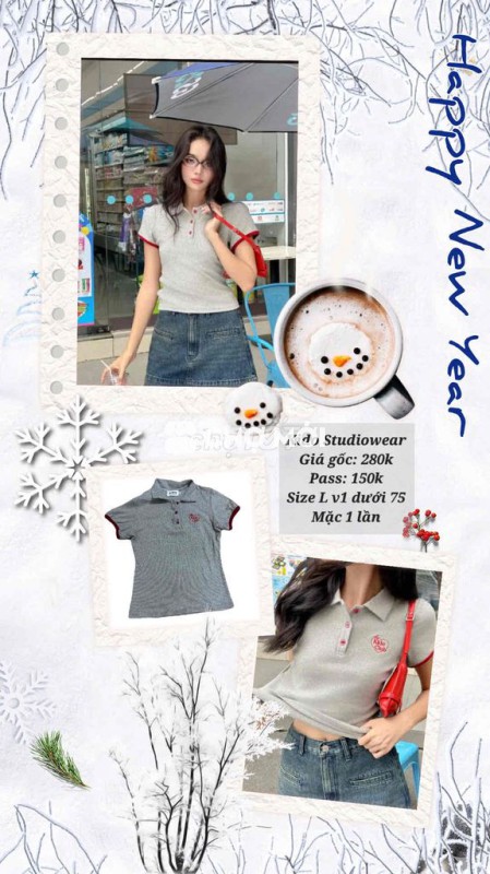 Áo polo Kido Studiowear Nữ Xám size L