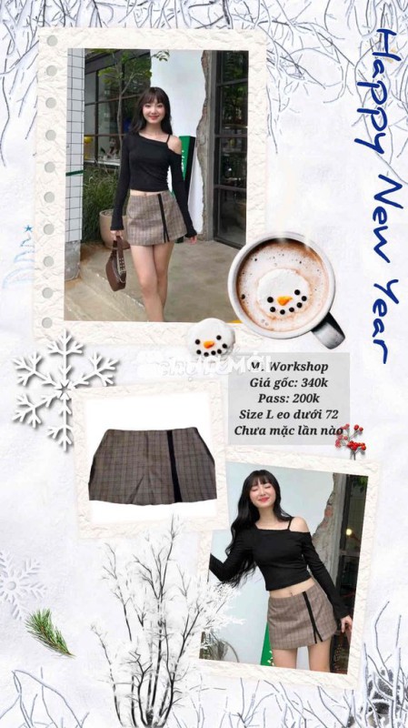Váy đầm Mì Workshop Nữ Nâu kẻ size L Mới