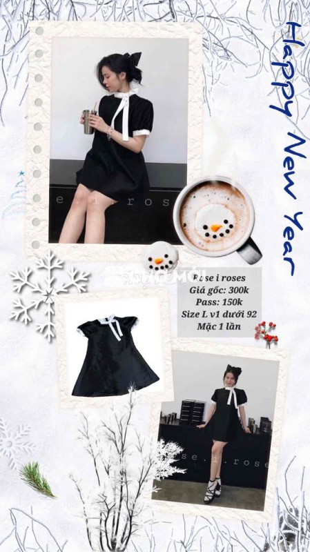 Váy đầm Rose i roses Nữ Đen trắng size L Đã dùng