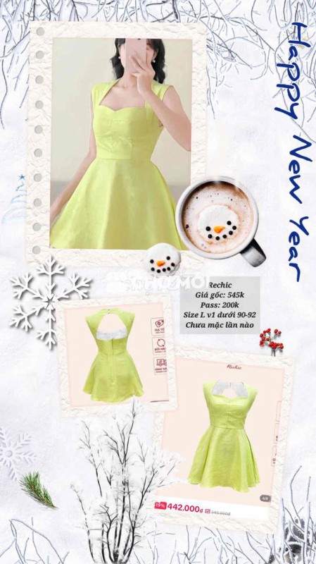 Váy đầm Rechic Nữ Xanh nõn chuối size L Mới