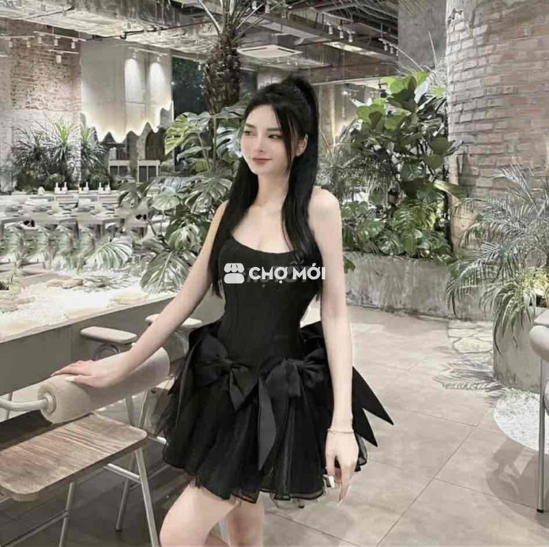 Đầm xòe nữ ( màu đen)  Size L v1 88-89 Eo 74-75