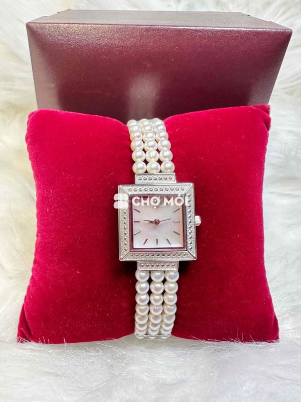 Đồng hồ ngọc trai đính viên 1 kim cương máy nhật