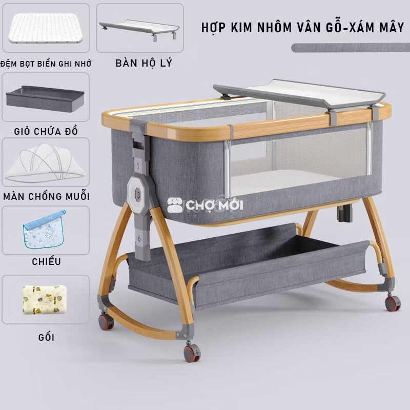 Nôi em bé Doudou Bản nâng cấp Hợp kim nhôm Xám