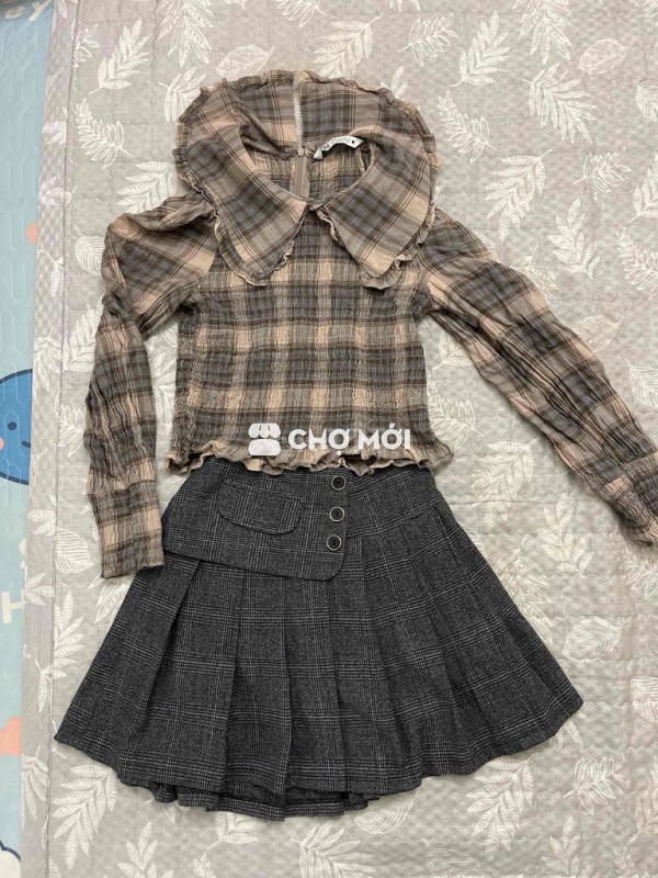 Set váy nữ kẻ Thu đông