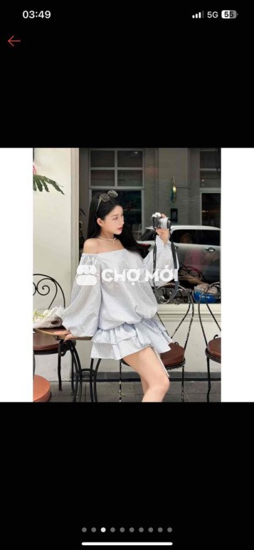 đầm bí xanh trễ vai , chưa mặc bao giờ