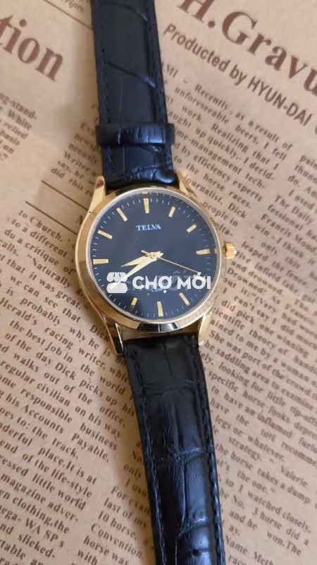 Đồng hồ đeo tay TeVal Thép Da Đen Vàng